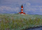 <b>Westerhever Leuchtturm</b><br> Technik: Aquarell<br> Format: 20 x 30 cm<br> Original