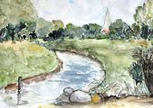 <b>Vor dem Dorf</b><br> Technik: Aquarell<br> Format. 30 x 40 cm<br> Original 